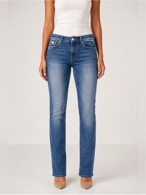 PAIGE Cindy Straight Leg Jeans Women's 32 Blue Distressed Stretch Denim